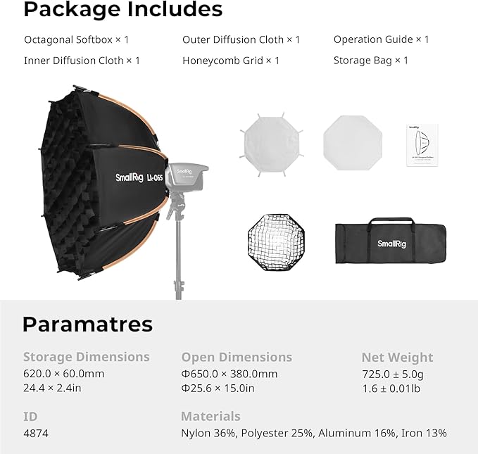 SmallRig LA-O65 Octagonal Softbox, 65cm/25.6in Quick Release Softbox
