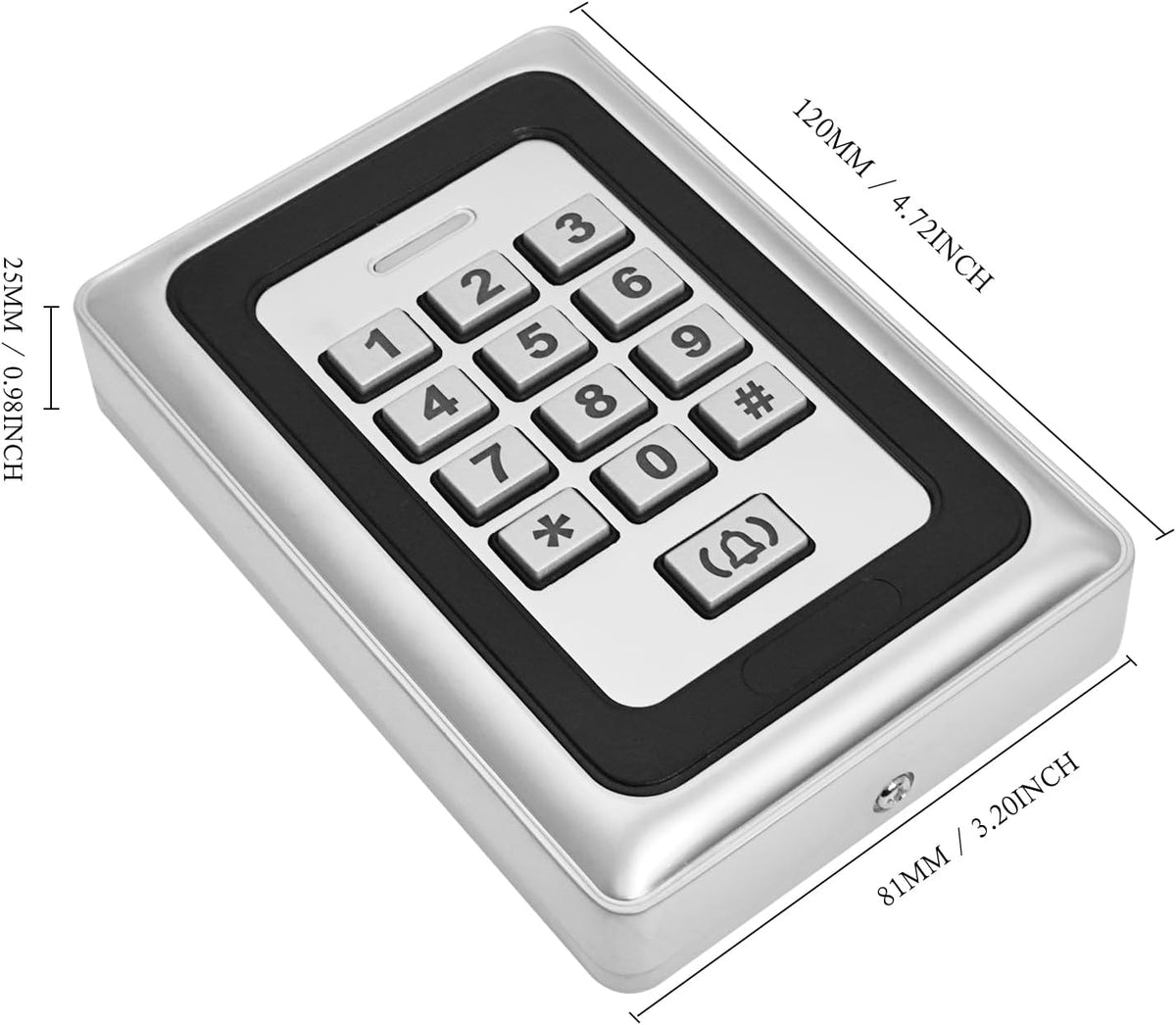 Security Access Control Keypad,RFID Keypad,Door Access Control,Metal Stand-Alone Keypad,2000 Users,Support Close to RFID Card (Silver)