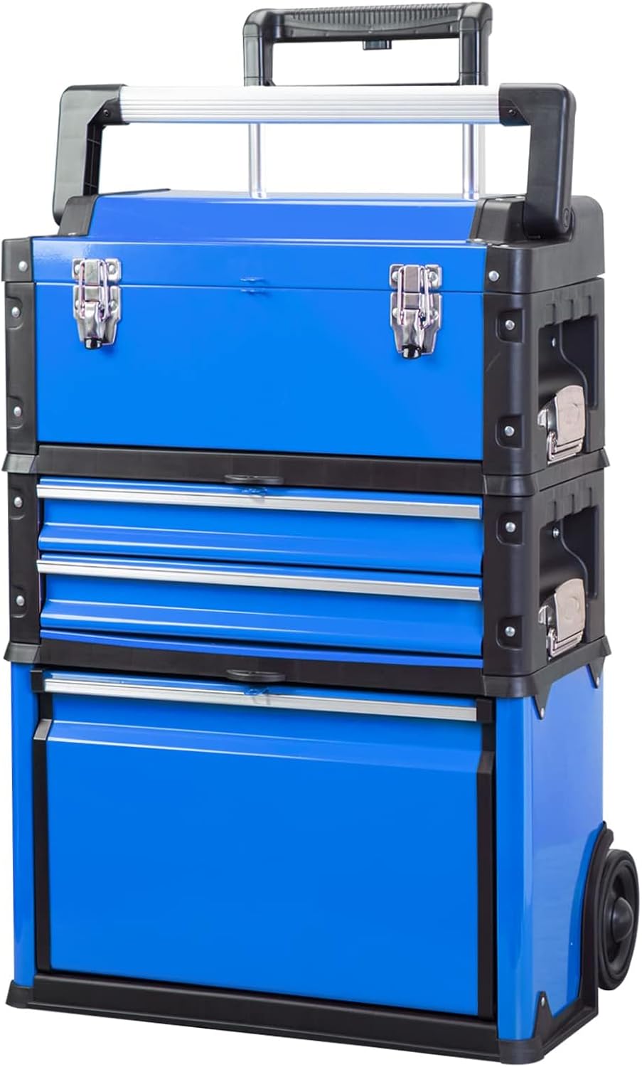 Stackable Rolling Tool Box Portable Metal Toolbox Organizer with Wheels and 2 Drawers Separate Rolling Upright Trolley Tool Chest for Garage or Workshop, Blue