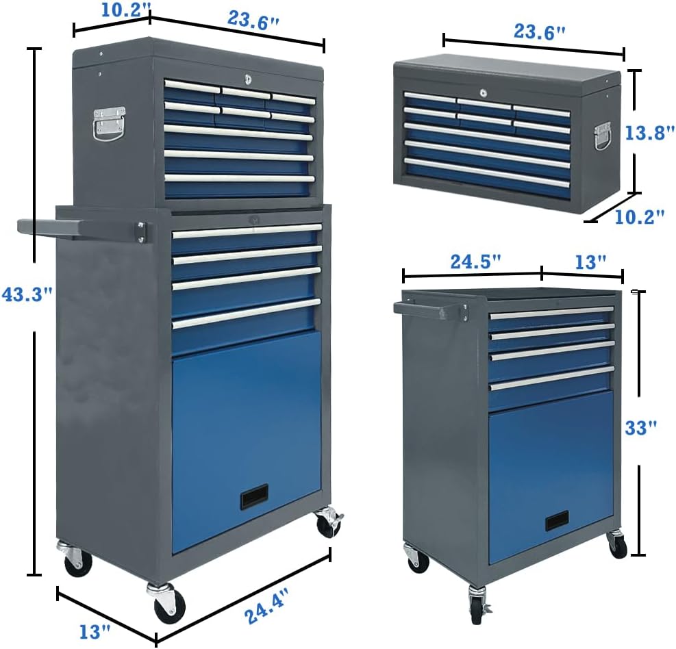 13 drawers tool chest with wheels,large capacity tool, close-up detail