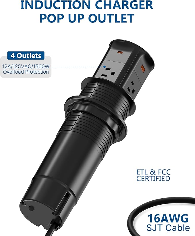 Pop up Outlet for Countertop, PD 20W USB C Fast Charging, 3.15" Desk Grommet