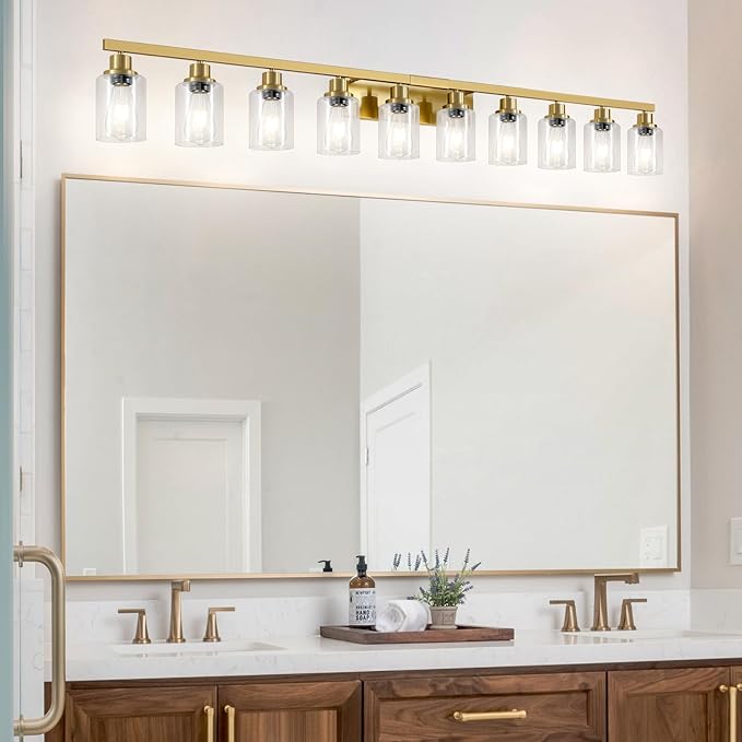DIKAIDA Gold Bathroom Vanity Light, 10-Light Brushed Gold Bathroom Light