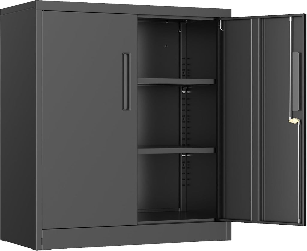 INTERGREAT Metal Garage Storage Cabinet, 36" Lockable Storage Cabinet with 2 Doors and 2 Adjustable Shelves, Steel Black File Cabinet Great for Home Office, Garage, Warehouse, Study Room