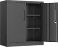 INTERGREAT Metal Garage Storage Cabinet, 36" Lockable Storage Cabinet with 2 Doors and 2 Adjustable Shelves, Steel Black File Cabinet Great for Home Office, Garage, Warehouse, Study Room