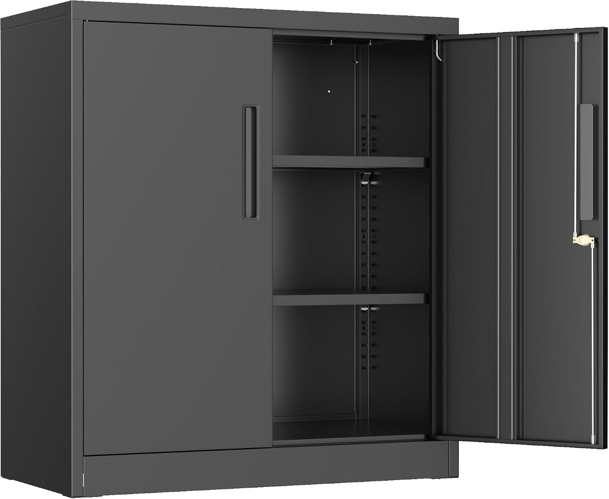 INTERGREAT Metal Garage Storage Cabinet, 36" Lockable Storage Cabinet with 2 Doors and 2 Adjustable Shelves, Steel Black File Cabinet Great for Home Office, Garage, Warehouse, Study Room