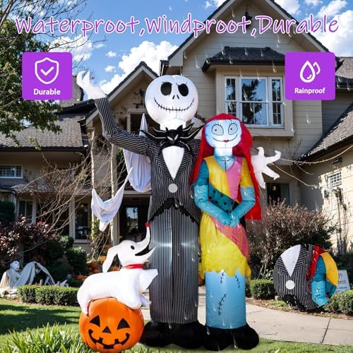 Nervure 6Ft Halloween Decoration Outdoor Inflatable - Halloween Inflatable Decorations with Skeleton Dog and Pumpkin- Blow Up Inflatables with Built-in LED Lights for Yard Garden Lawn Decor
