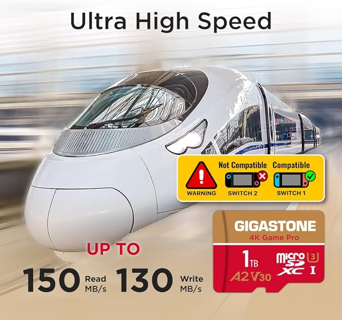 【for Switch 1 Only】 GIGASTONE 1TB Micro SD Card, 4K Game Pro, MicroSDXC Memory