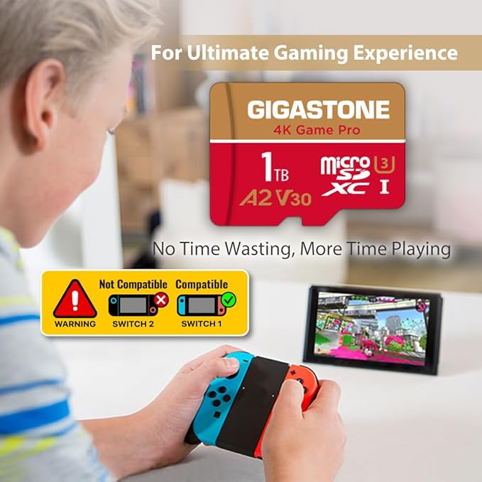 【for Switch 1 Only】 GIGASTONE 1TB Micro SD Card, 4K Game Pro, MicroSDXC Memory