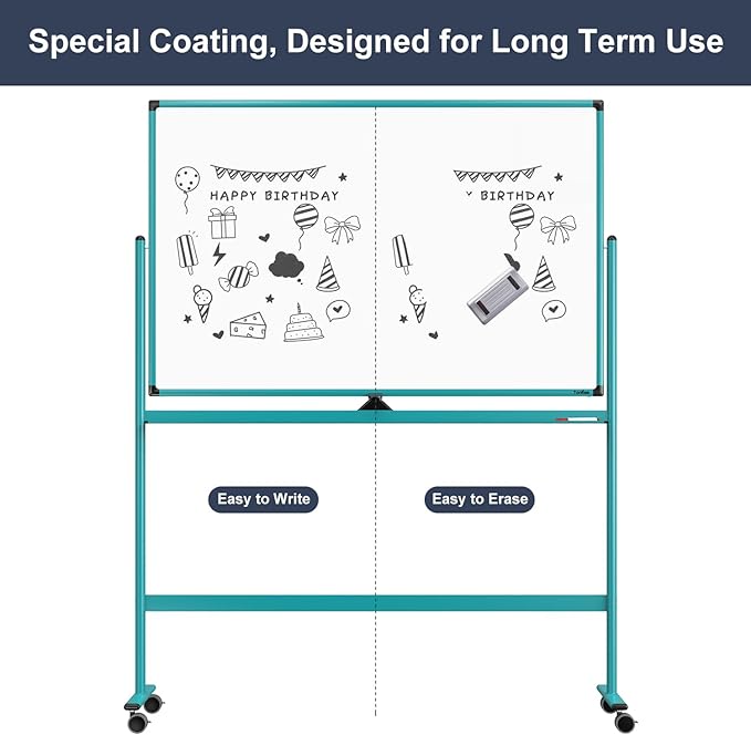 Mobile Whiteboard on Wheels, 48x32 Inches Rolling Whiteboard, Magnetic Dry