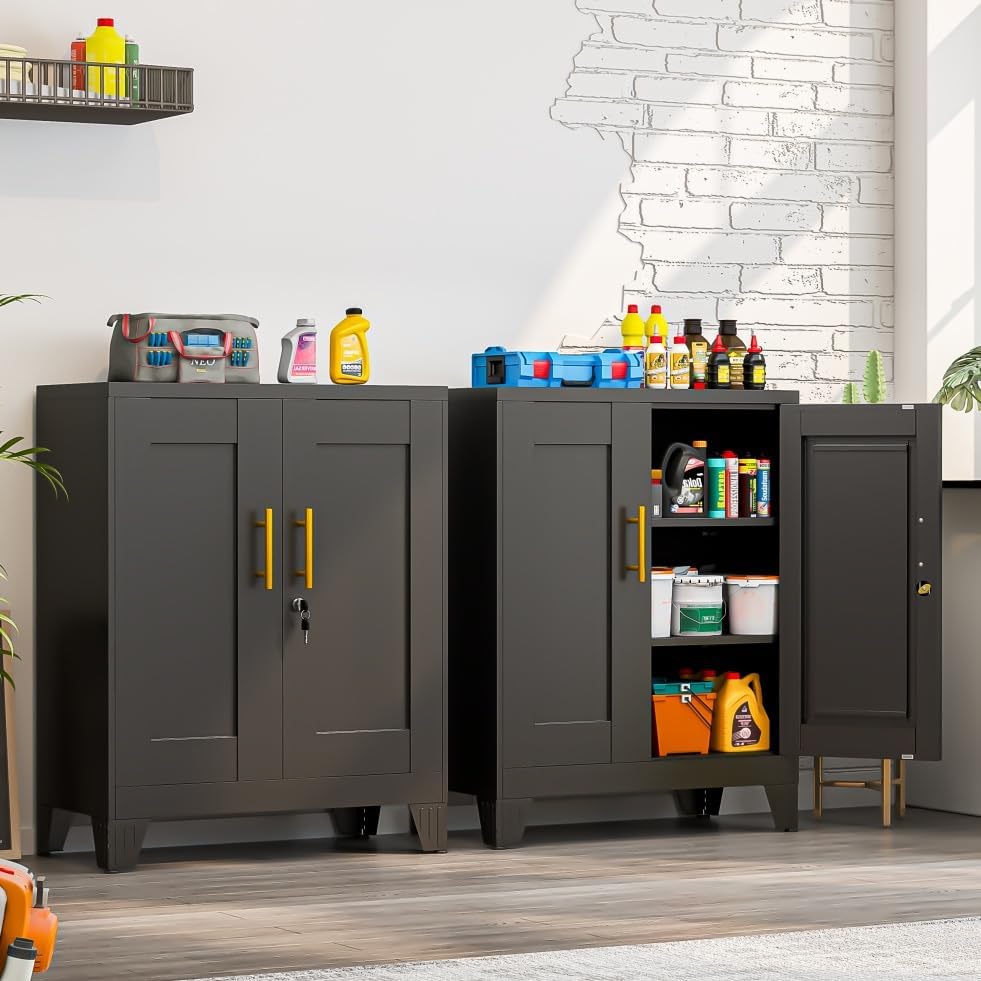 Tool Locker Cabinet, Metal Storage Cabinet with Doors and 2 Shelves