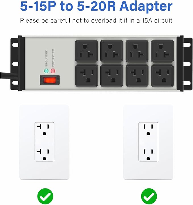CCCEI Magnetic Heavy Duty Power Strip Surge Protector 20Amp, 12 Gauge High Amp