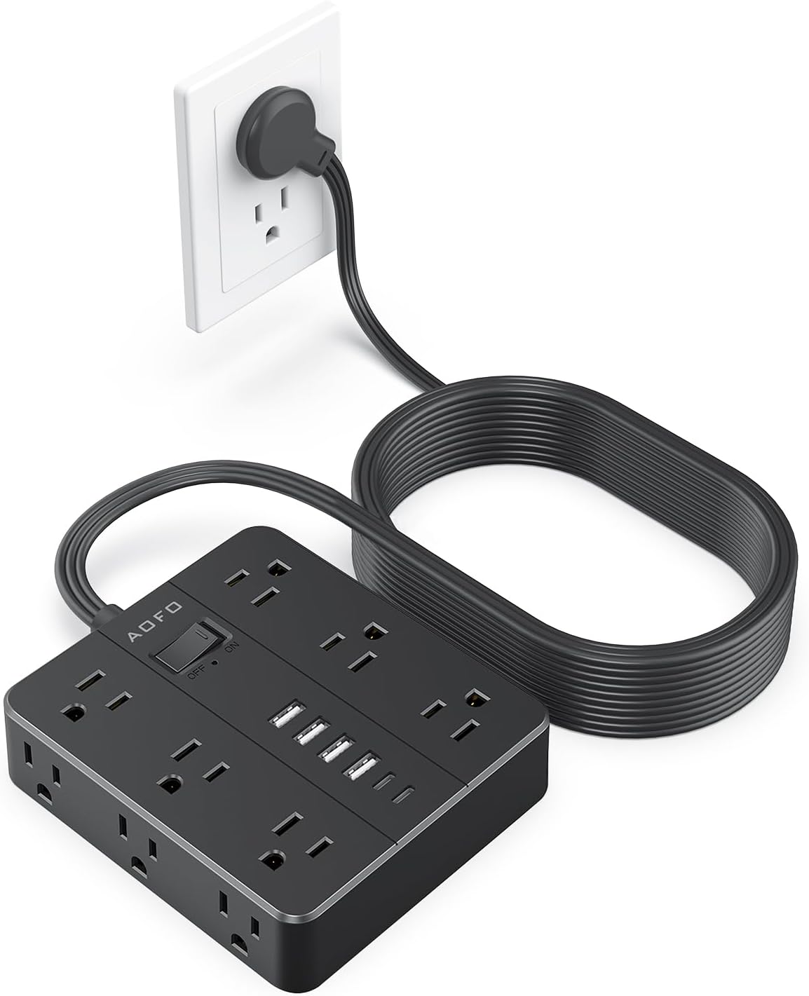 AOFO 25FT Surge Protector Power Strip, 12 AC Outlets