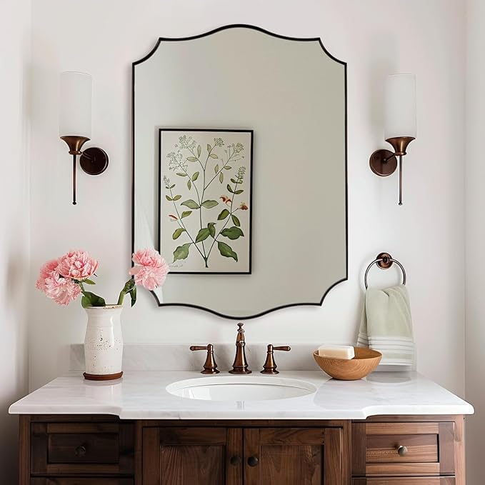 ANDY STAR Scalloped Bathroom Mirror, Antique Bronze Decorative Bathroom Mirrors