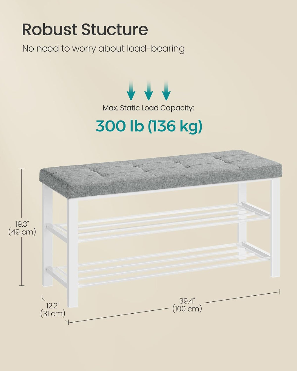 songmics shoe bench, storage bench, entryway bench with, close-up detail