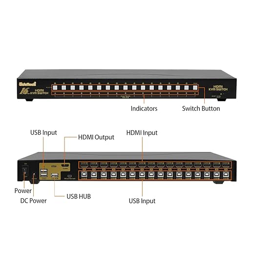 JideTech HDMI USB KVM Switch 16 Port Up to 4K@30Hz Resolution