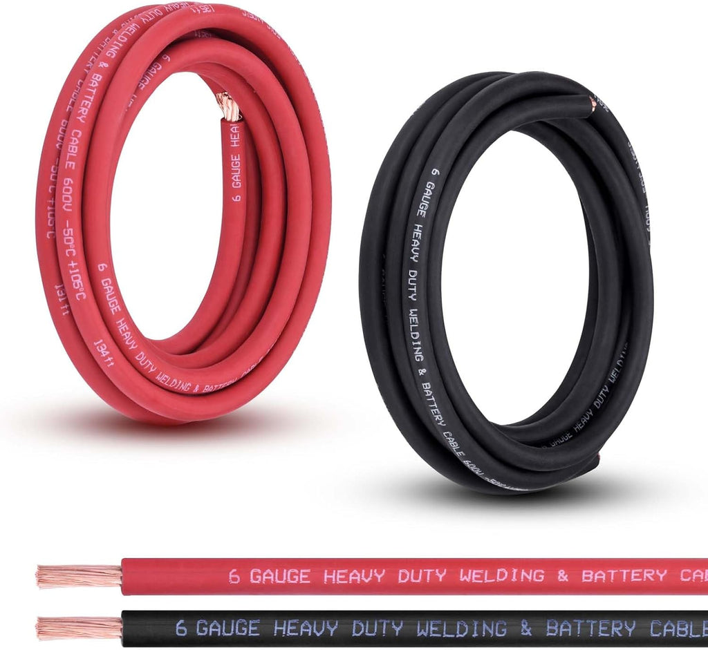 Shirbly 6 Gauge Battery Cable, 10FT Red + 10FT Black 6 AWG Pure Copper Wire