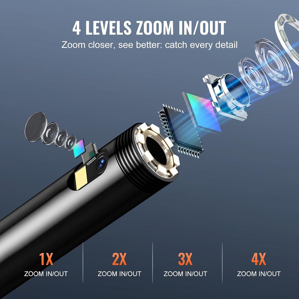 vevor endoscope camera with light, dual lens industrial, side view