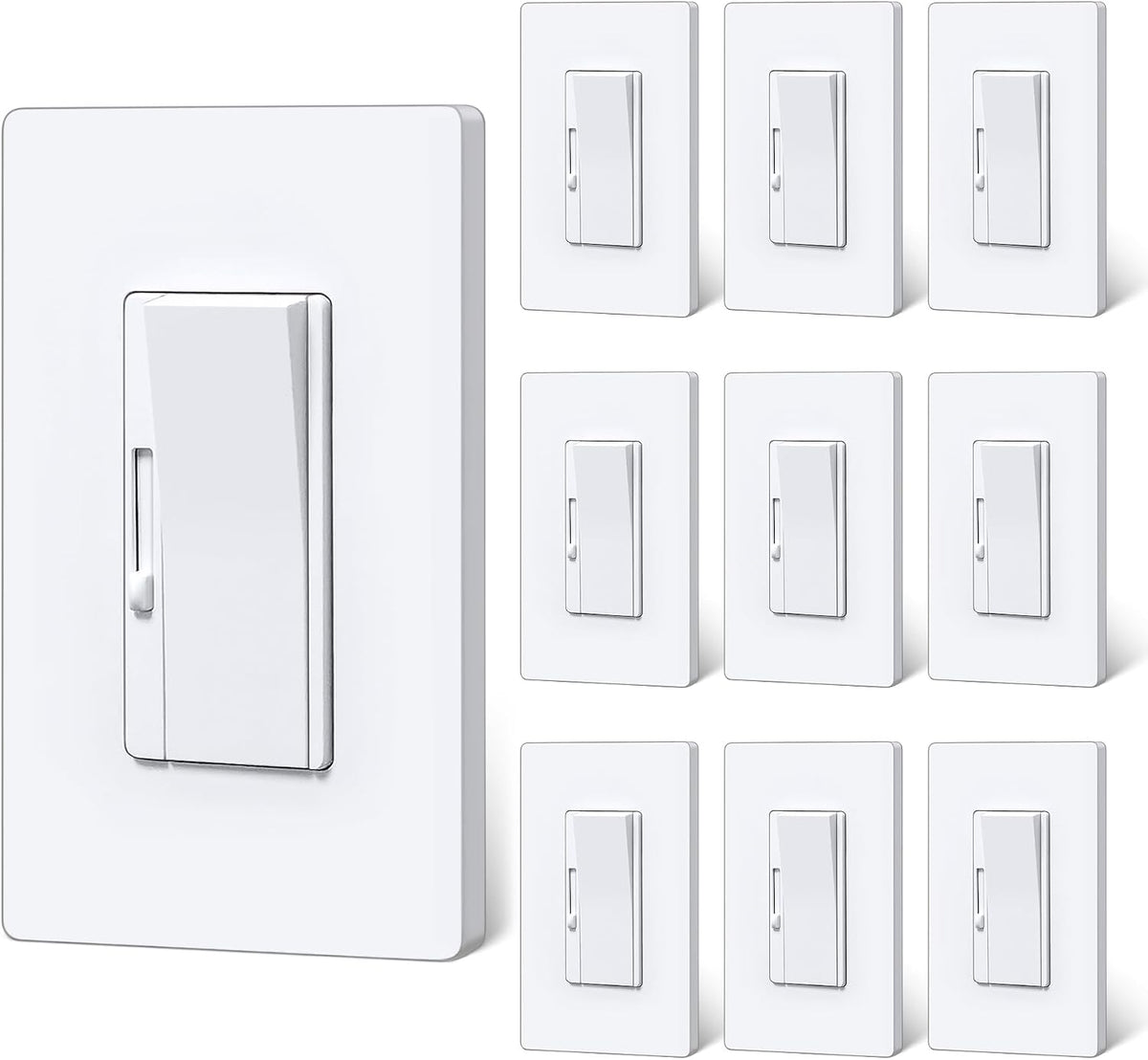 BESTTEN 10 Pack Super Slim Digital Dimmer Light Switch, Quiet Rocker, Max 300W