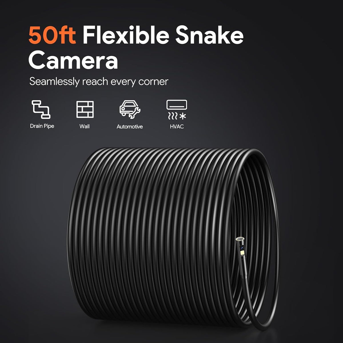depstech 50ft endoscope camera, 5" ips screen triple shown in use