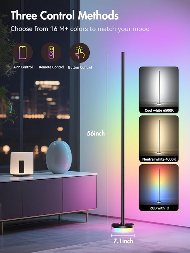 OIYN Corner Floor Lamp 2 Pack, RGBICW LED Corner Lamp