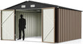 Greesum 10 x 10 FT Metal Outdoor Storage Shed, Brown