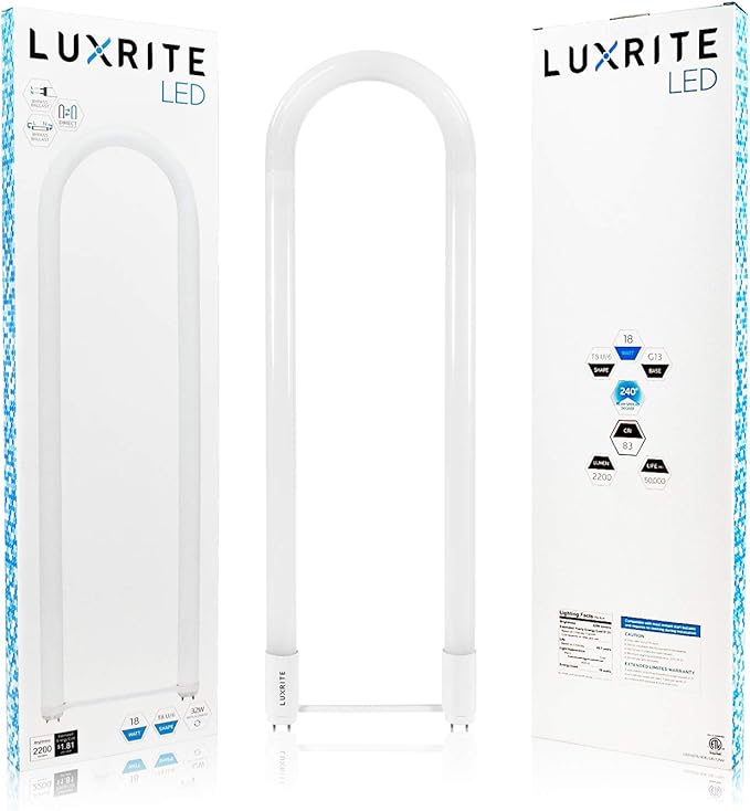 LUXRITE U Bend LED Tube Light, T8 T12, 3000K Soft White, 2000 Lumens, (6 Pack)