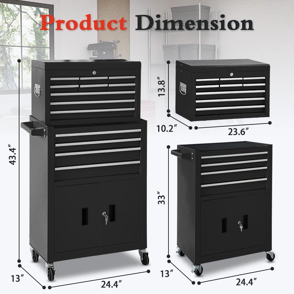 13-drawer rolling tool chest with double door handle shown in use