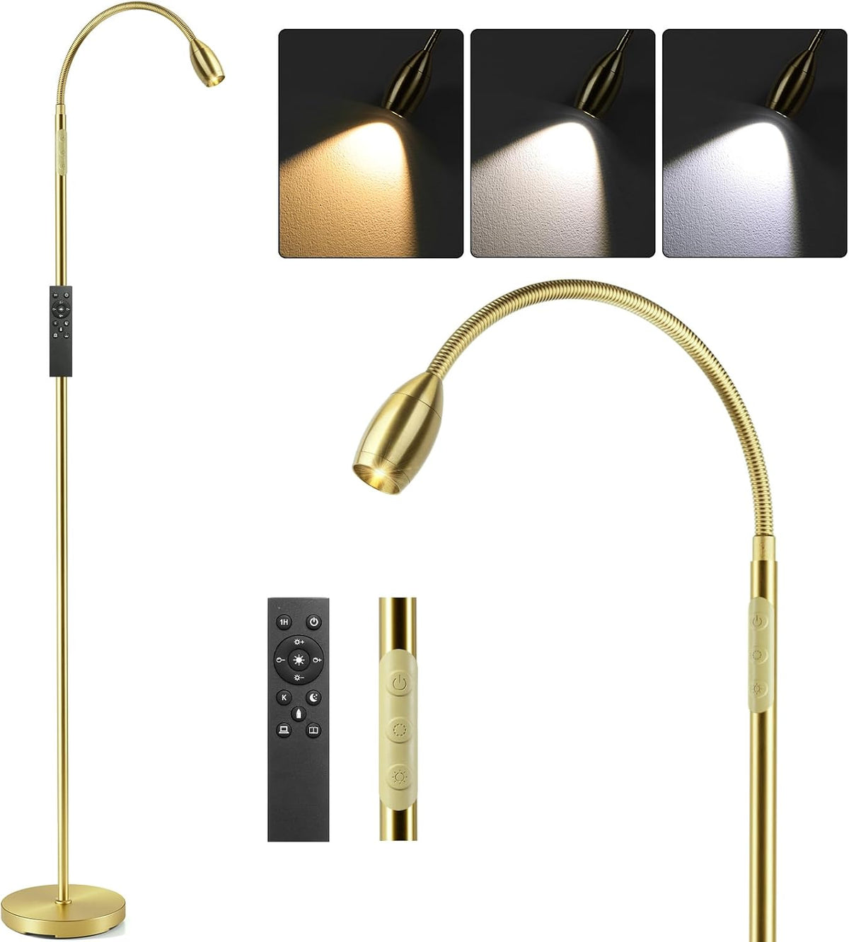 Reading Floor Lamp, Dimmable Zoomable Spotlight, Adjustable Color Beam Standing