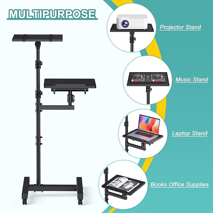Facilife 2 Shelves Projector Stand Tripod, Height Adjustable Max 64", Mobile