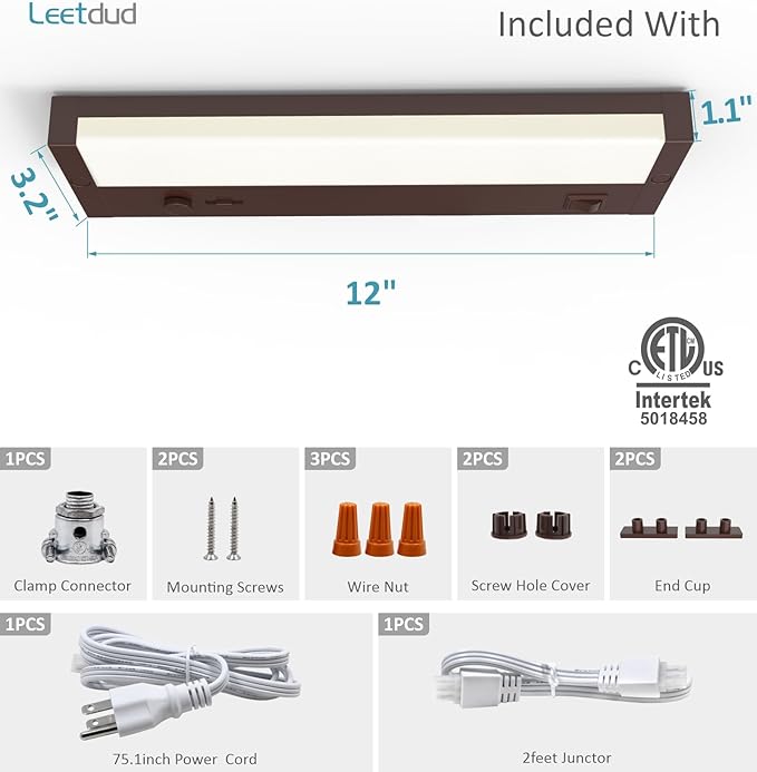 Leetdud Under Cabinet Lighting Plug in or Hardwired Built-in Dimmer, 12 Inch 6W