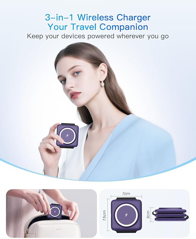 Iseyyox Charging Station for Mag Safe Apple - 3 in 1 Magnetic Foldable Wireless