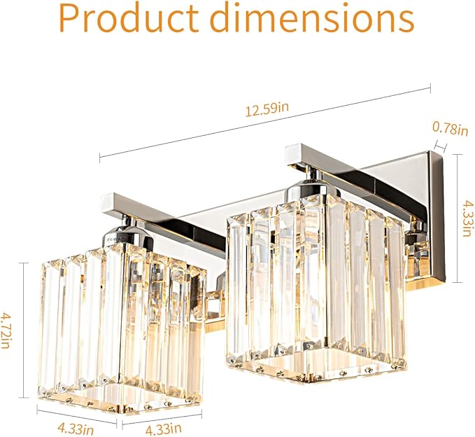 FDPBY Modern Bathroom Vanity Light 2-Lights Chrome Crystal Bathroom Wall Light