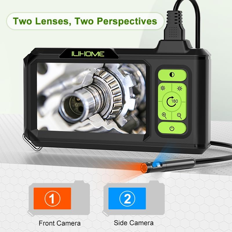 dual lens borescope with light, 1080p industrial endoscope, close-up detail