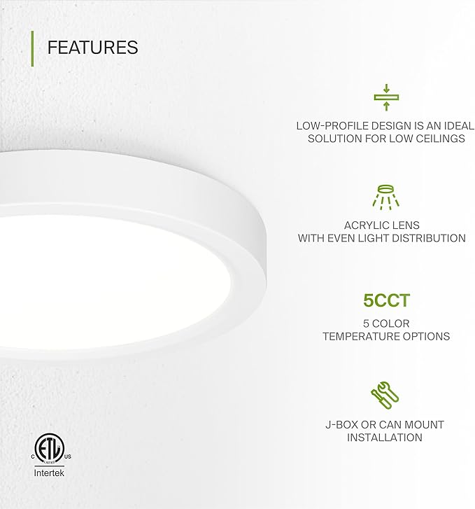 ASD LED 7" Round Flush Mount Ceiling Light Fixture, Low Profile Surface (12 Pack)