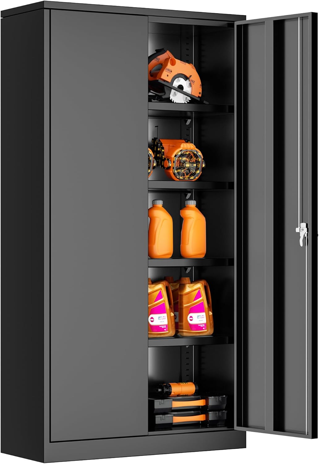 Bonusall Metal Tool Garage Cabinets with 2 Door and 4 Shelves, Locking Cabinet for Garage Storage,Tall Garage Storage Cabinets for Home Office, Warehouse,School(Black)