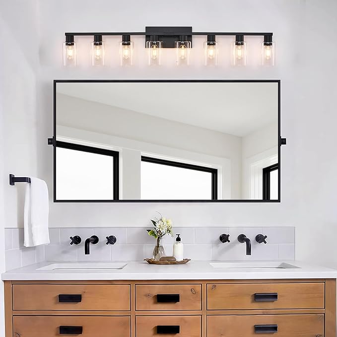 8 Light Bathroom Vanity Light, Matte Black Bathroom Vanity Lights Over Mirror