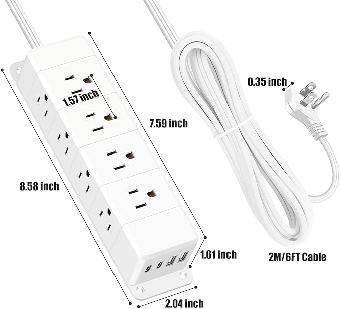 45W USB-C Fast Charging Under Desk Power Strip, 12 Outlet Mountable Power Strip