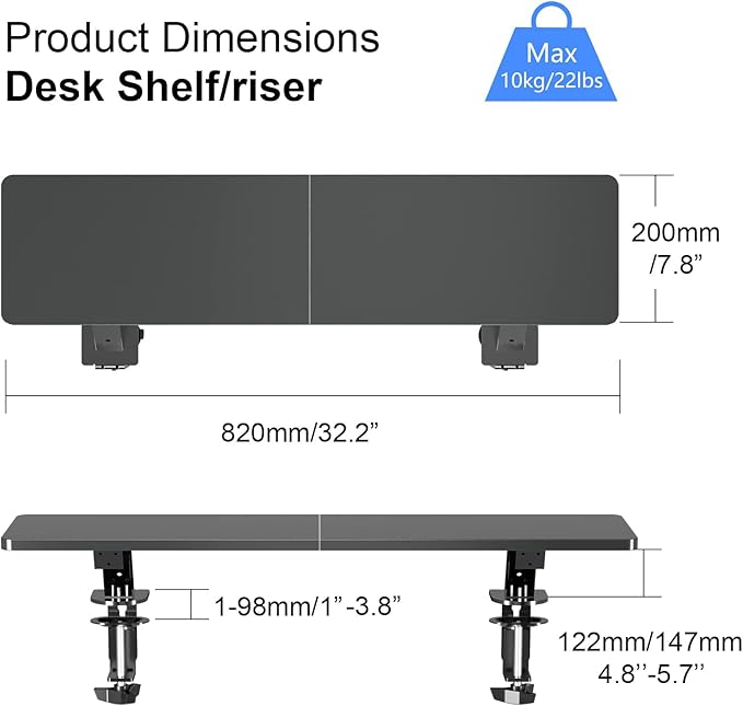 suptek Clamp-on 32 Inch Dual Monitor Desk Mount Riser Shelf Computer Stands