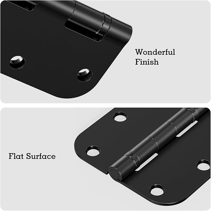 24 Pack Ball Bearing Door Hinges Matte Black 3.5 Inch 5/8"Radius Rounded Squeak