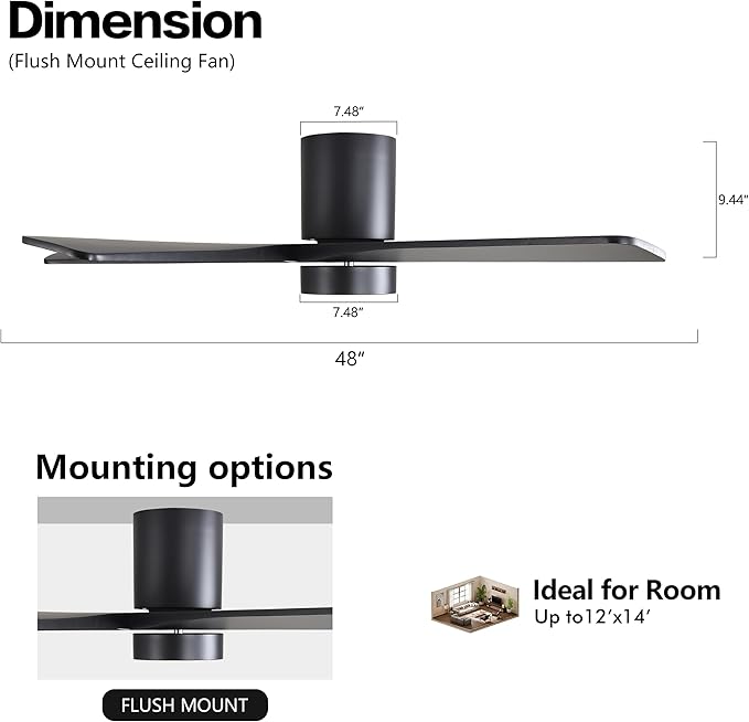 WINGBO 48 Inch Flush Mount DC Ceiling Fan