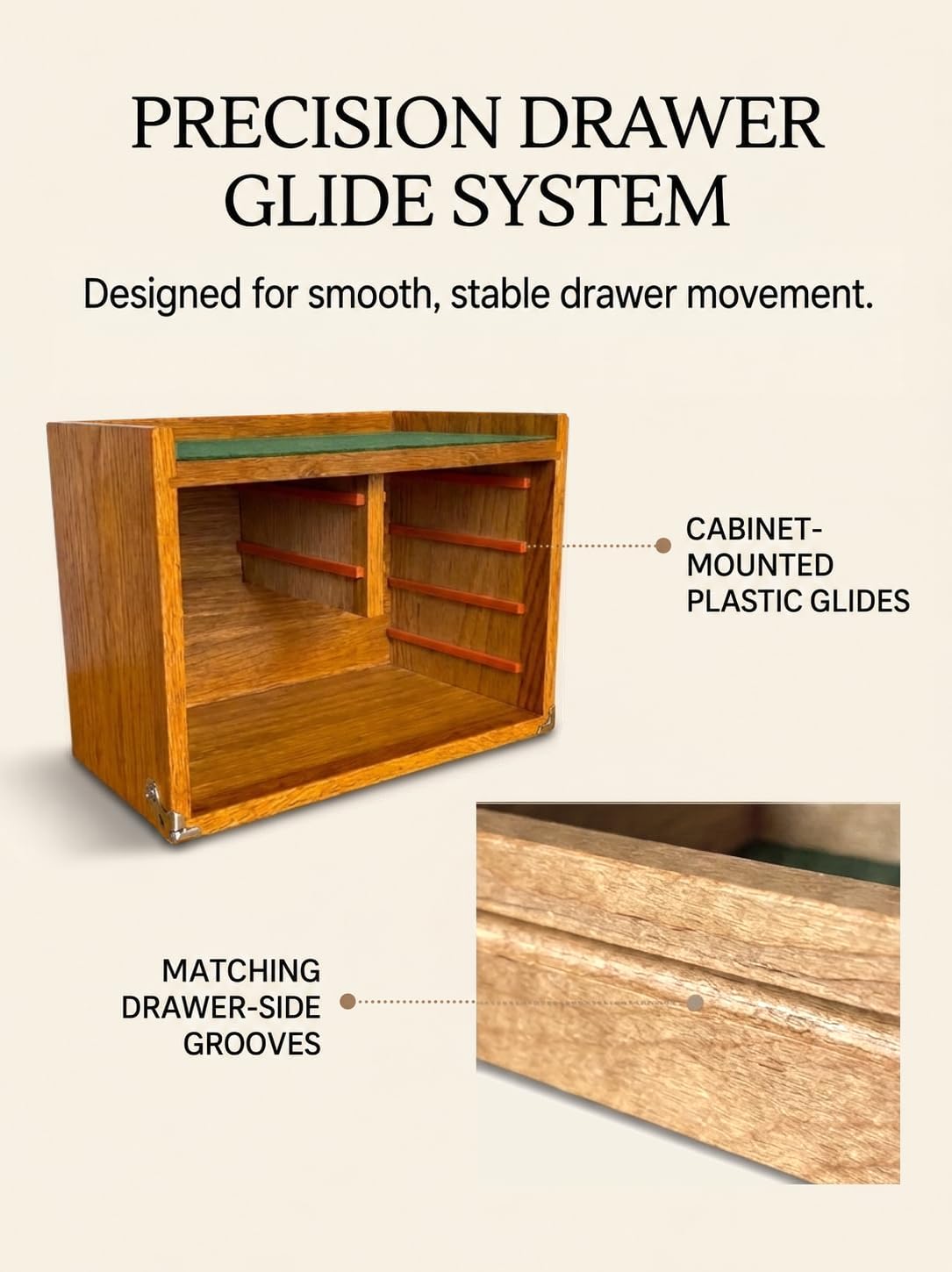 6-drawer desktop chest, machinist-inspired wood tool storage, side view