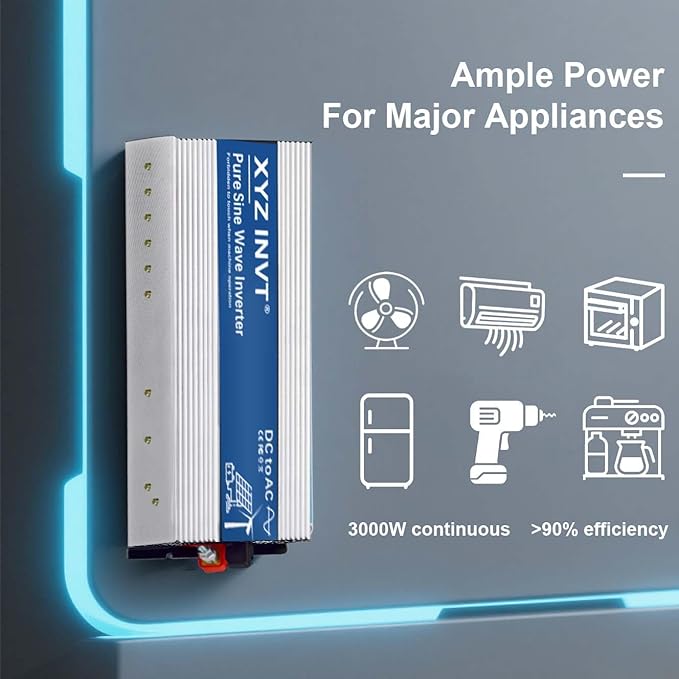 XYZ INVT 3000W Pure Sine Wave Inverter 24V to 120V AC, 6000W Peak Power