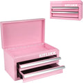 KITLUCK Mini Metal Tool Box, 2-Drawer Top Chest with Ball Bearing Slides, PVC Liners, Durable Cold Rolled Steel Small Tool Organizer for DIY Home Office Multi-Purpose Storage,Pink