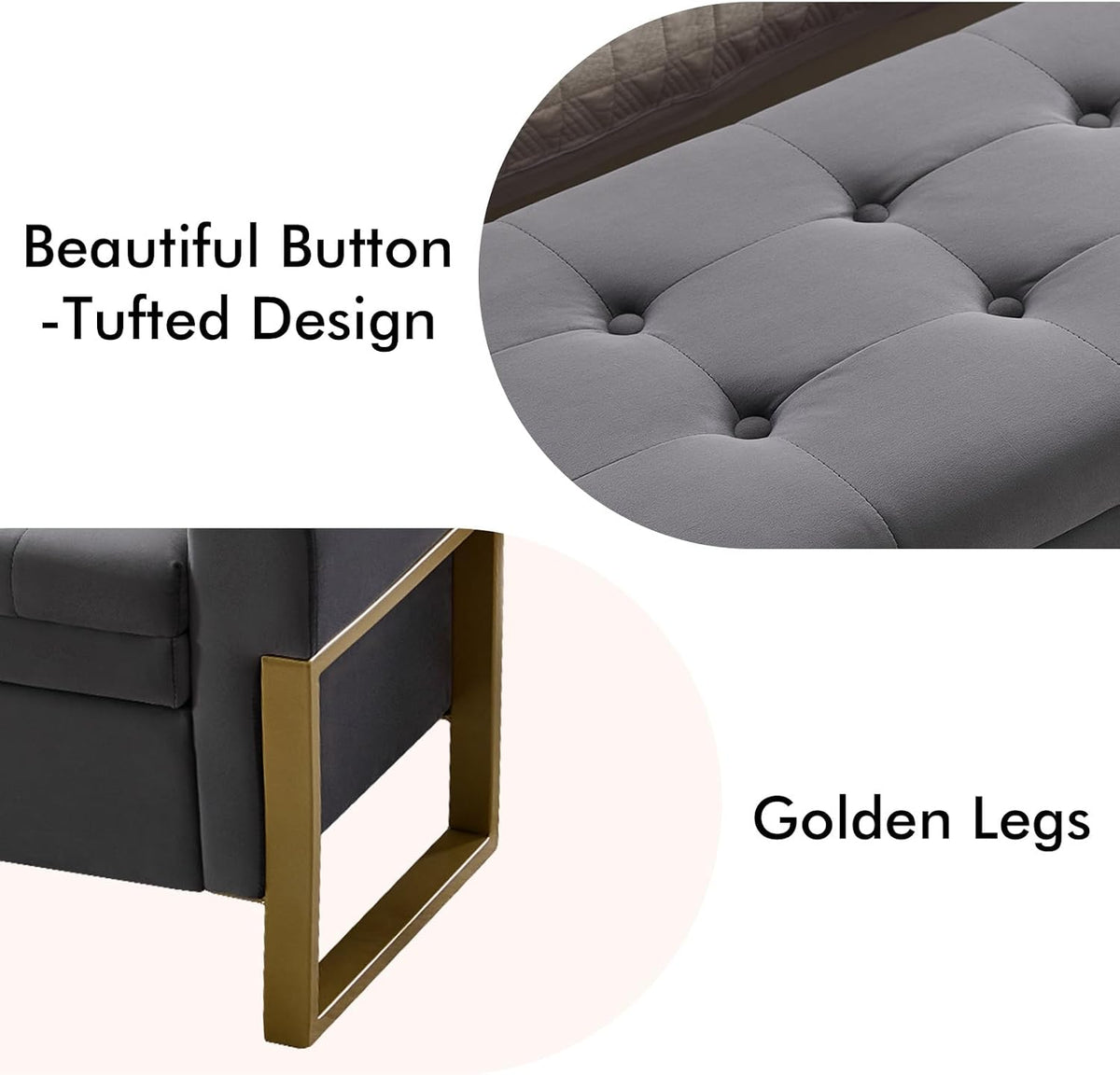 67" Storage Bench for Bedroom, King Size End of Bed Bench, Upholstered Storage Ottoman Bench with Golden Metal Legs, Bedroom Bench for Entryway, Dark Grey