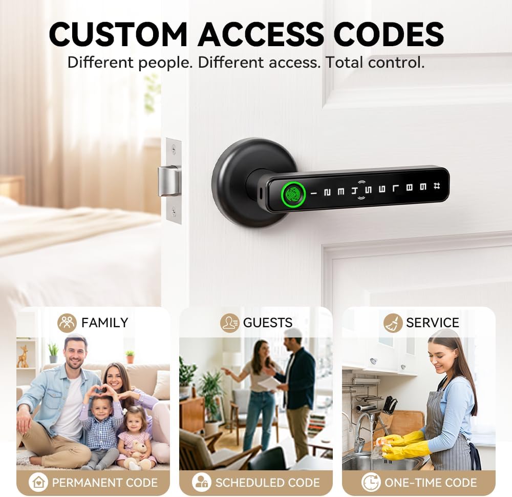IRONZON 5-in-1 Smart Fingerprint Door Handle Lock with Code,NFC,App Control