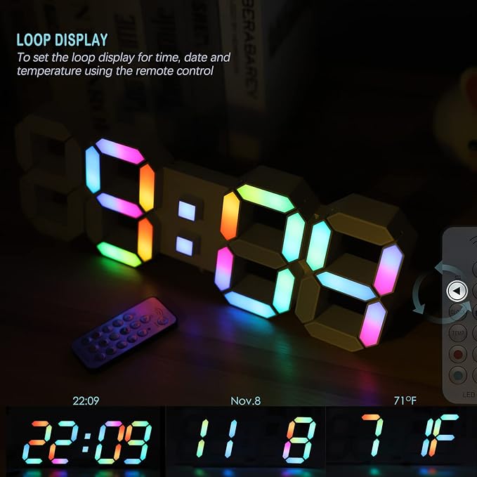 KOSUMOSU LED Wall Clock 15" RGB Digital LED Clock