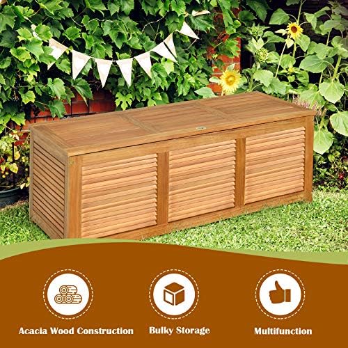 HAPPYGRILL 46 Gallon Acacia Wood Deck Box, Outdoor Storage Box Garden Tools Box Container for Patio Garden Garage