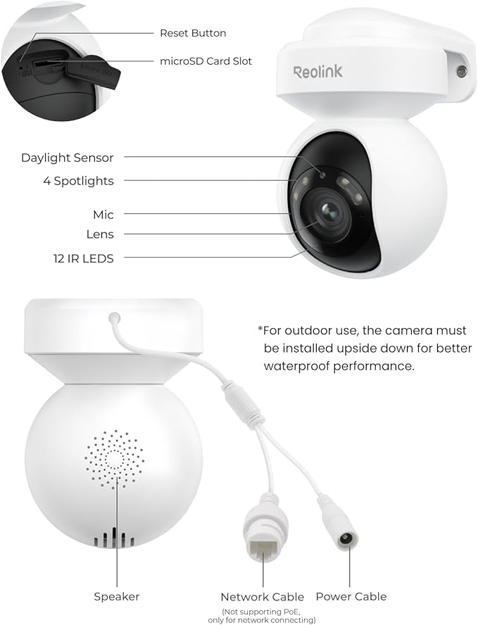 REOLINK 4K Outdoor Plug-in WiFi 6 Security Camera, PTZ Camera