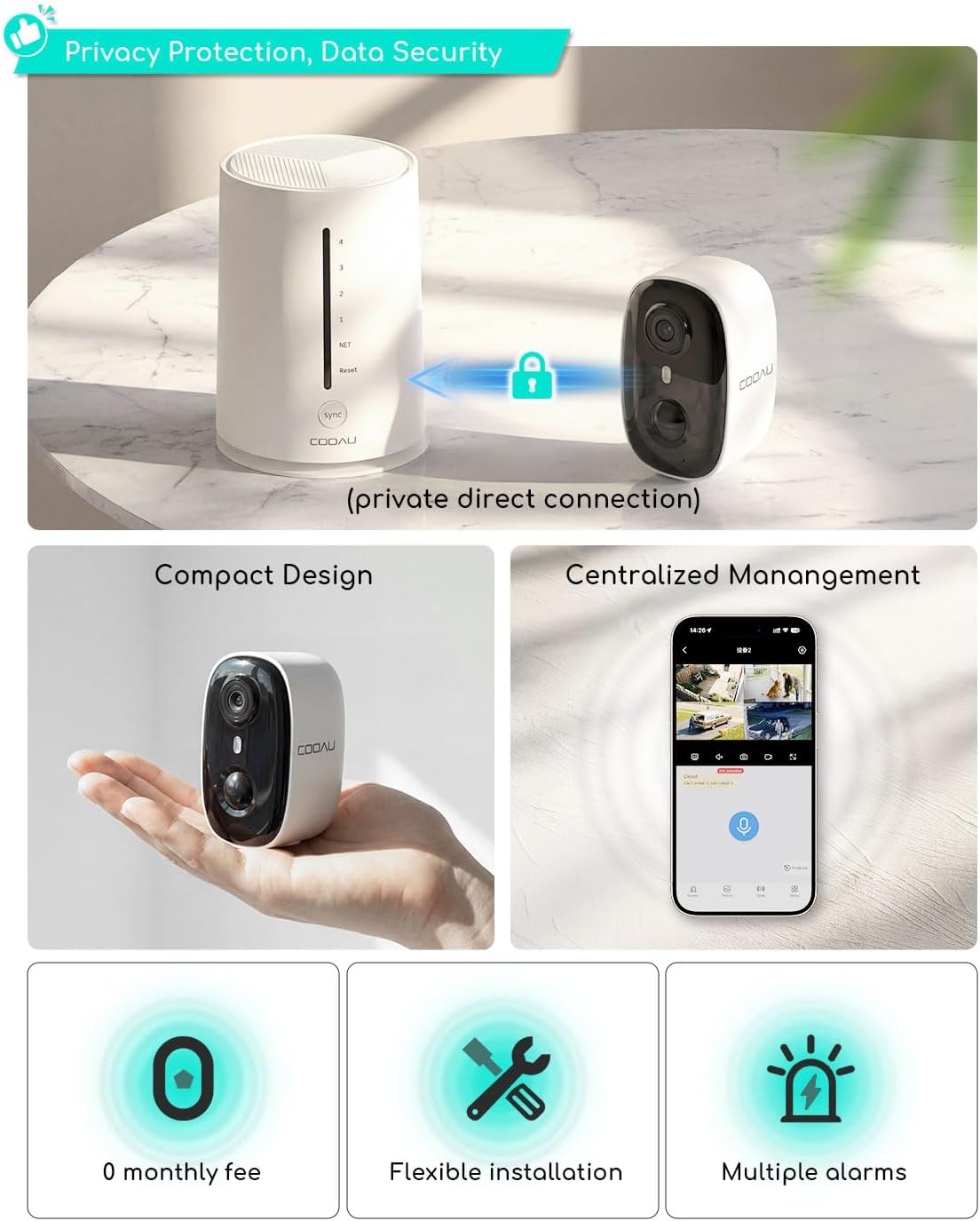 COOAU 4MP/2.5K Security Cameras Wireless Outdoor, 30% Faster Solar Charging