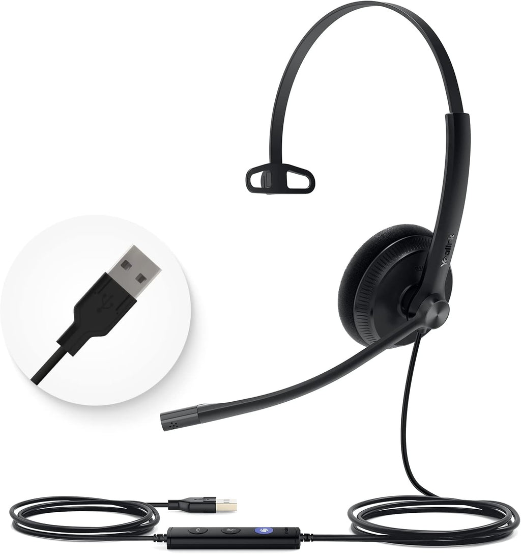 Yealink UH34 USB Headset with Mic, Single Ear Wired Headphones with Noise